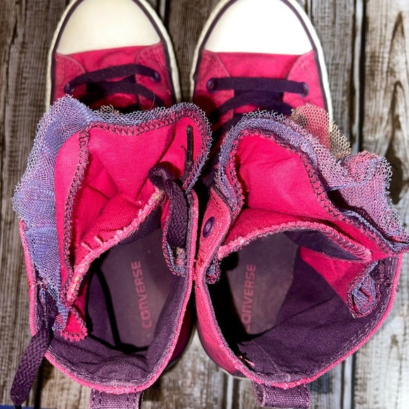 Converse Girls All Star Chuck Taylor Distressed Pink Party Hi Top Sneakers 4 - Picture 8 of 16